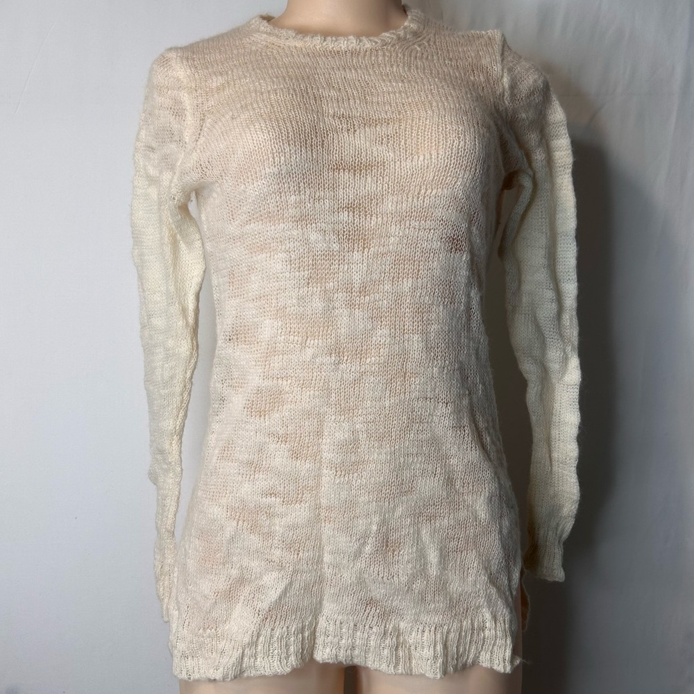 J.Crew Factory Knit Boatneck Women’s Sweater See-Through Cream Long Sleeve SZ XS